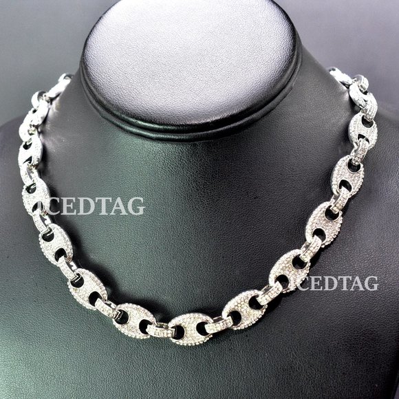 Iced Out Mariner Link White Gold Plated Necklace - Picture 2 of 4